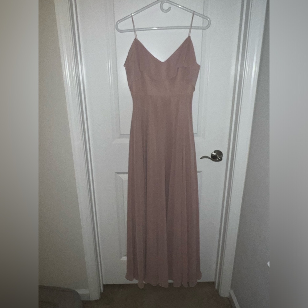 Jenny Yoo Cold Shoulder Chiffon Gown, whipped apricot, size 2